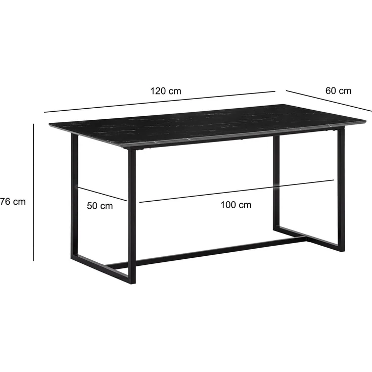 Esszimmertisch 120x60x76cm Marmor-Optik Schwarz Metallbeine Modern Rechteckig – Bild 6