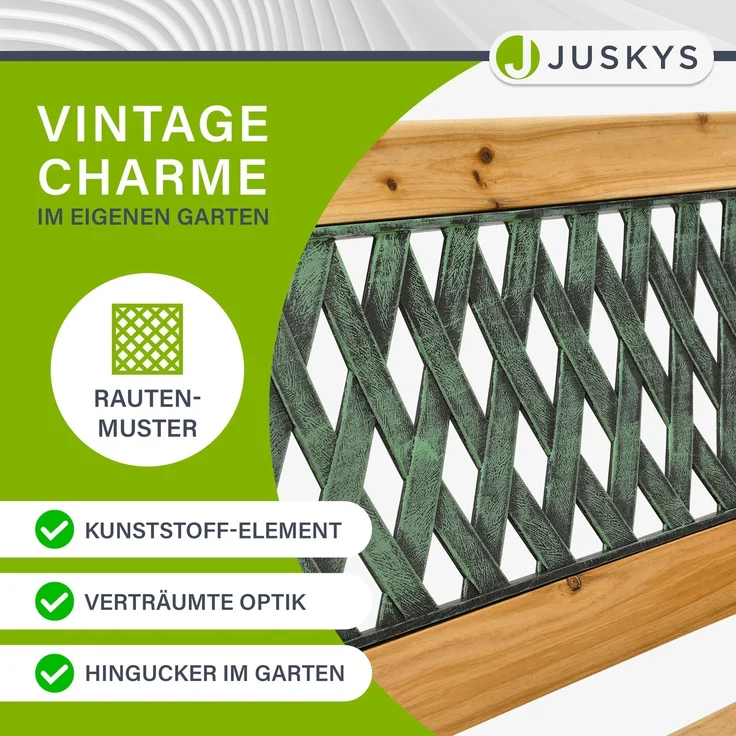 Juskys Gartenbank Pisa – 2-Sitzer Holzbank mit Armlehnen & Rückenlehne – wetterfeste Sitzbank 122x54x73 cm - Seitenelemente aus Gusseisen – Bild 8