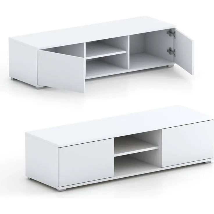 Sleepyshop24 TV Lowboard 120 cm Weiss. Natur RTV Schrank mit Stauraum Fernsehmöbe, Fernsehtisch Holzoptik mit Türen modern, Wohnzimmer, Weiß – Bild 3