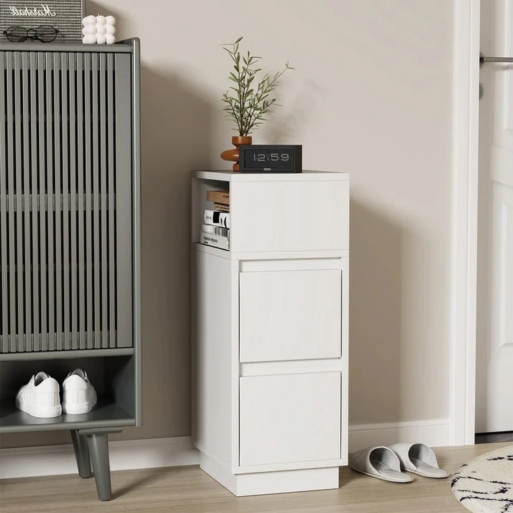 oyajia Nachttisch Modern Nachttisch mit 2 Schubladen, offenes Fach,Sofatisch 25x30x65 cm, mit offenem Fach und Tür – Bild 5