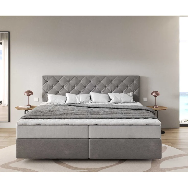 Boxspringbett Dream-Great Mikrofaser Grau 200x200 cm mit Taschenfederkernmatratze und Topper Visco – Bild 2