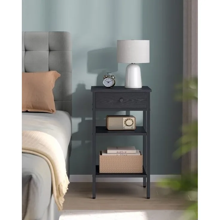 Vasagle Beistelltisch mit einer Schublade, Holzspanplatte ebenholzschwarz-tintenschwarz, 35 x 35 x 70 cm