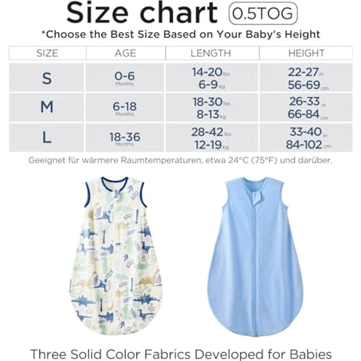 Duomiaomiao 2er Pack Baby Schlafsack,0.5 Tog Ganzjahres Schlafsack, Leichter hochwertiger Baumwoll-Mädchen, geeignet für Kinder im Alter Von 6 Monaten bis 5 Jahren – Bild 7