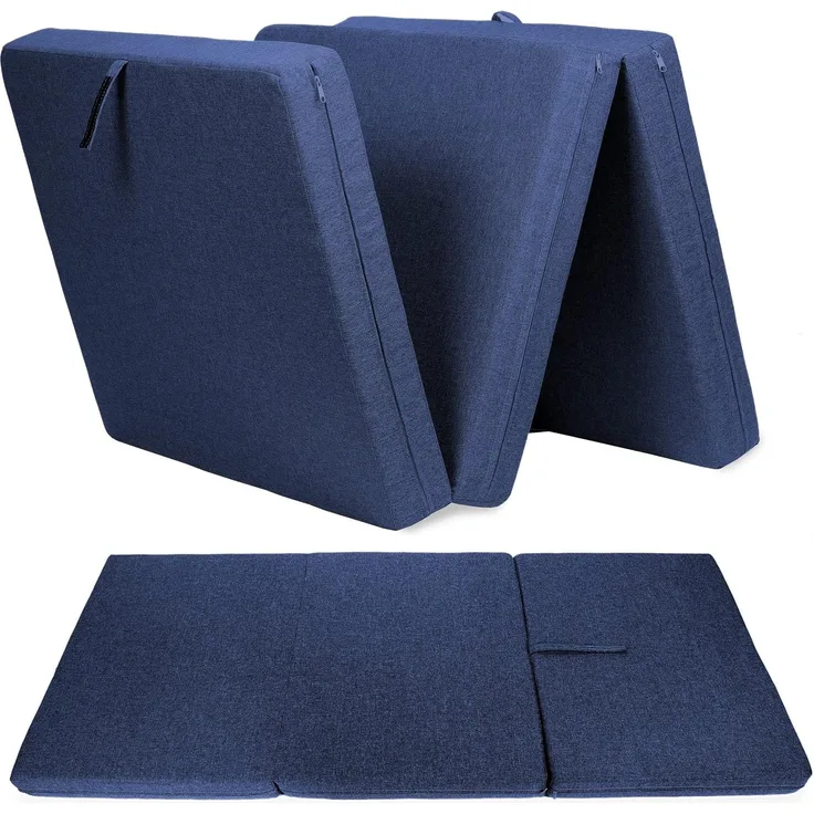 sunnypillow Premium Klappmatratze 120 x 195 x 15 cm Blau | 3-teilige Faltmatratze mit abnehmbarem Bezug | Schaumstoff extra dick 15cm | Matratze faltbar klappbar Gästematratze Reisematratze |