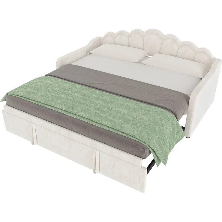 Merax Einzelbett, Kinderbett 90x200cm(180x200cm), Schlafsofa, Tagesbett mit ausziehbarem Bett, Samt, Farbwechselbarer LED-Streifen, Beige – Bild 10