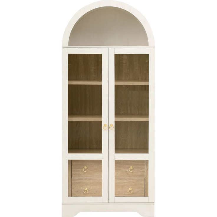 Highboard 76,2x40,1x180 cm mit Glastüren, verstellbaren Regalböden und Schubladen – Weiß – Bild 4