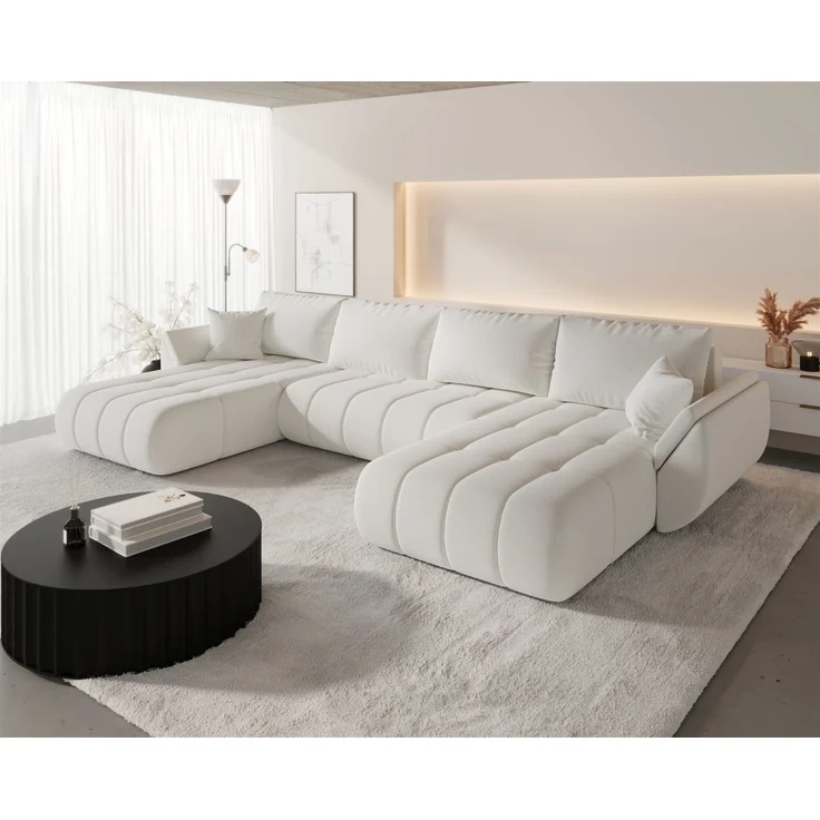 Wohnlandschaft Sofa mit Schlaffunktion MISATO Stoff Wind Altweiß – Bild 2
