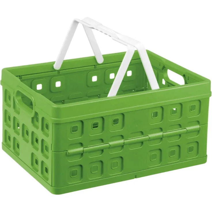 Sunware Klappbox Square 32 L grün/weiß Einkaufsbox Einkaufskorb mit Griffen