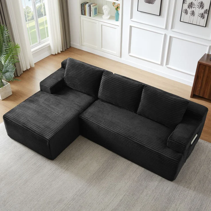 ZUBALIYA Knochenloses Sofa, L‑förmiges Cloud‑Ecksofa mit tiefem Sitzkomfort – ohne Montage, modulares Schlafsofa, 66 x 152 x 238 cm, Schwarz, Rechts – Bild 3