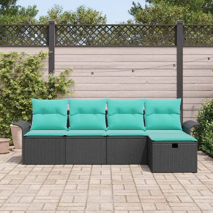 vidaXL Gartensofa-set mit Kissen mit Speicher 5 pcs Poly Rattan 3360197 – Bild 3