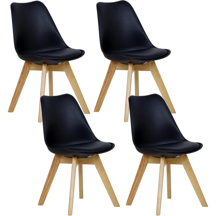 WOLTU® 4er Set Esszimmerstühle Küchenstuhl Design Stuhl Esszimmerstuhl Kunstleder Holz Schwarz BH29sz-4 – Bild 1
