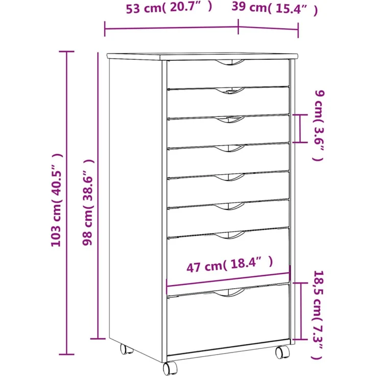 vidaXL Rollschrank mit Schubladen MOSS Weiß Massivholz Kiefer 355898 – Bild 9