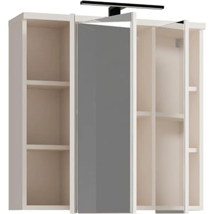 Forte VERIS Hängeschrank 70, Schlichter Badschrank mit Spiegel, 3-türig, Wandmontage, Badezimmer, Holzwerkstoff, Kaschmir Beige, 68,6 cm breit x 68,1 cm hoch x 20 cm tief – Bild 5