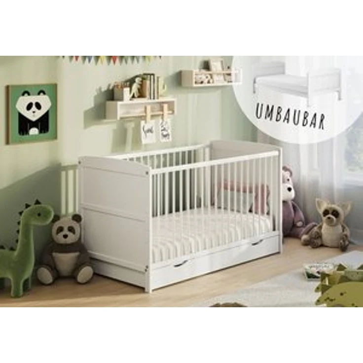 Kids Collective Babybett Kinderbett 60x120/70x140 cm umbaubar zu höhenverstellbares Lattenrost, 70x140 cm mit Schublade von Geburt bis 6. Lebensjahr – Bild 6