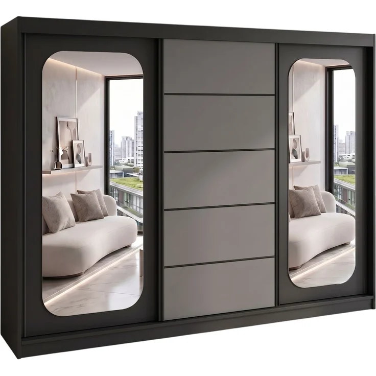 BELANO Schwebetürenschrank 200 cm mit Spiegel – Kleiderschrank mit Schiebetüren, Innenausstattung: Comfort plus – Bild 1