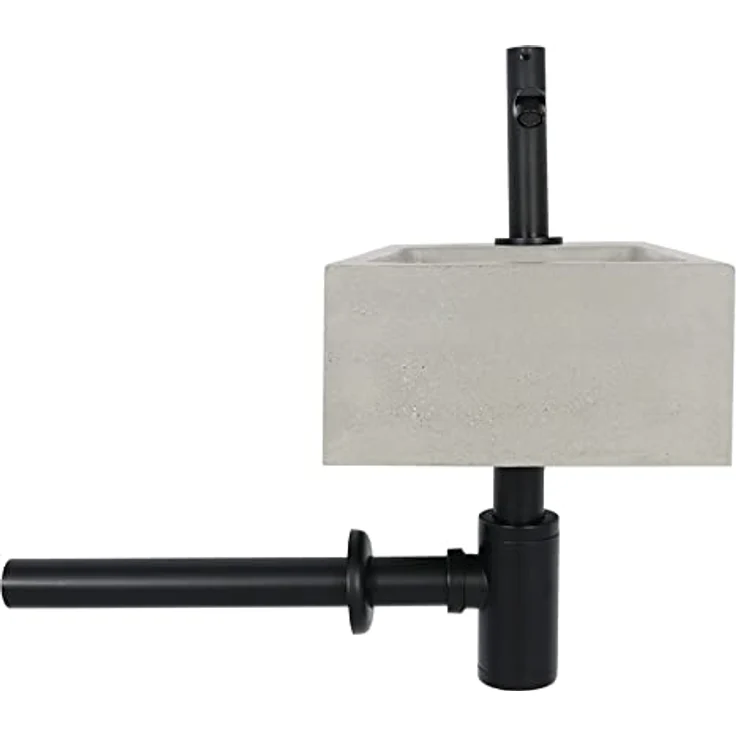 Differnz Jukon Handwaschbecken, kompaktes Betonwaschbecken hellgrau mit geradem schwarzen Kaltwasserhahn, Komplettset, 38,5 x 18,5 x 9 cm – Bild 3