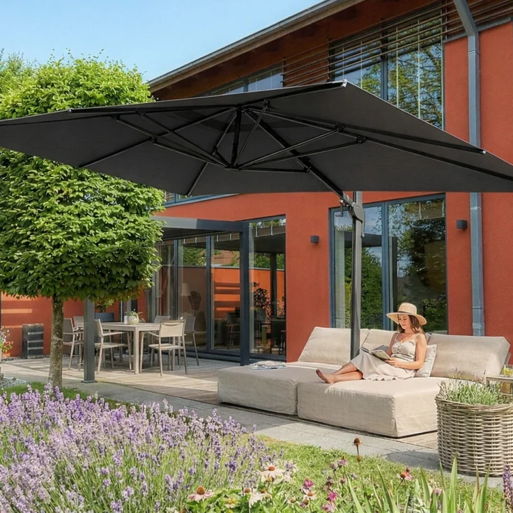 osoltus Ampelschirm KOS Alu-Vario Max 360 x 250cm axial schwenkbar Grau – Bild 2
