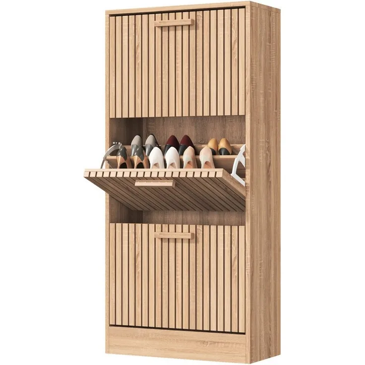 FUROKOY Schuhschrank Schuhregal mit 3 Klappen (Schuhablage Schuhkipper mit 6 Fächern, für 24 Paar Schuhe) für Eingangsbereich, Flur, 60 x 24 x 113 cm