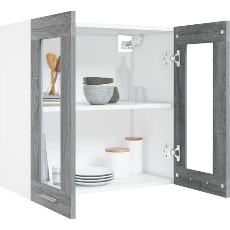 vidaXL Hängeschrank, Wandschrank für Küche, Küchenschrank mit viel Stauraum, Geschirrschrank Schwebeschrank Schrank, Glas Grau Sonoma Holzwerkstoff – Bild 7