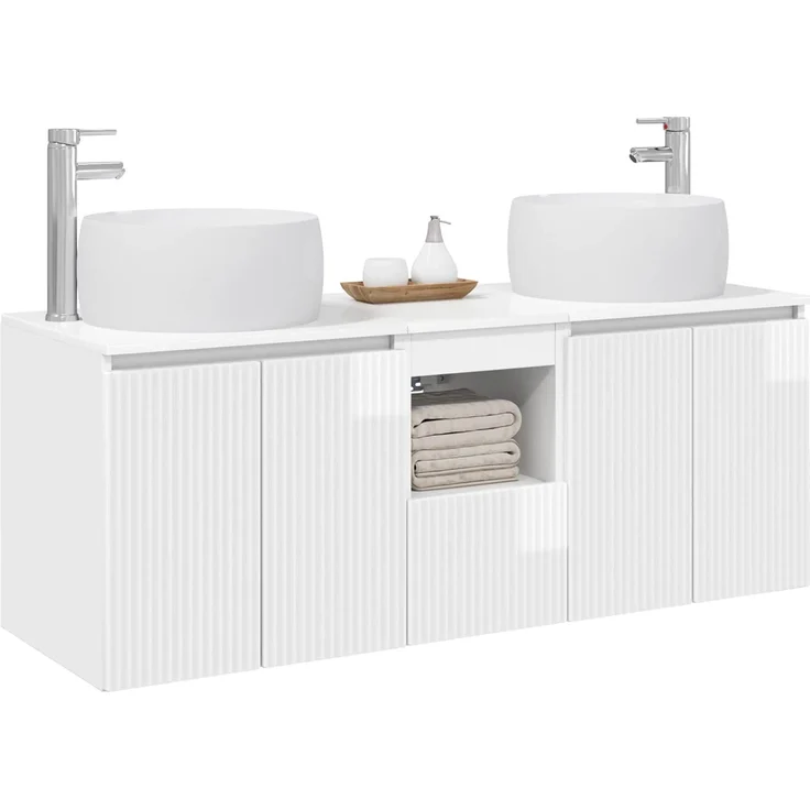 vidaXL Badezimmerschrank-Set 3 stk. Hochglanz Weiß 129 x 44,5 x 80 cm 3405721 – Bild 3