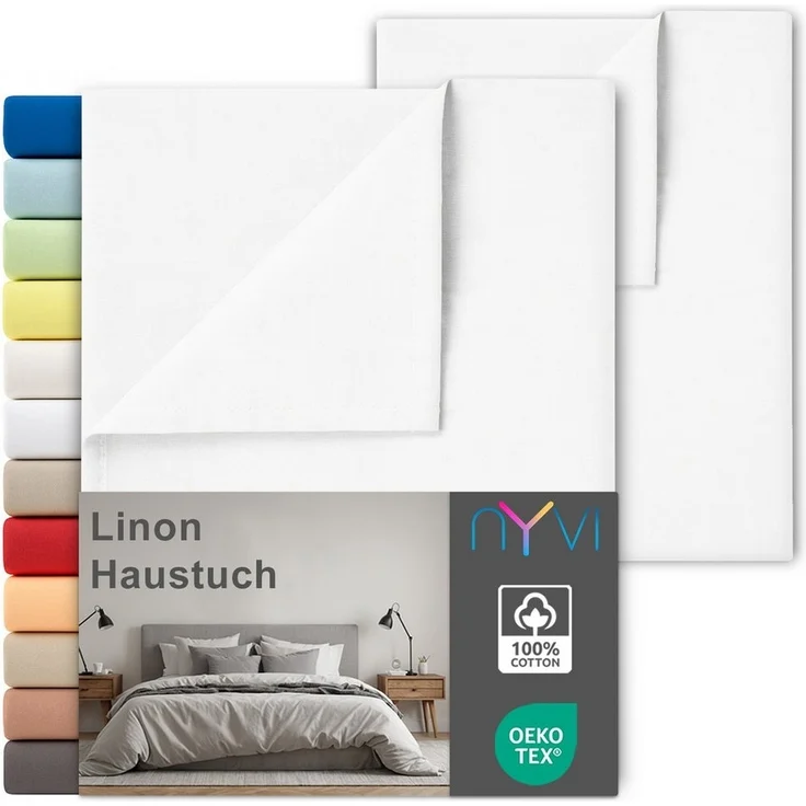 NYVI Betttuch Linon Deluxe Bettlaken ohne Gummizug aus 100% atmungsaktiver Baumwolle, Baumwolle, (2 Stück), Betttuch auch als Sommerdecke nutzbar, OEKO-TEX 100, Bei 60°C waschbar – Bild 1