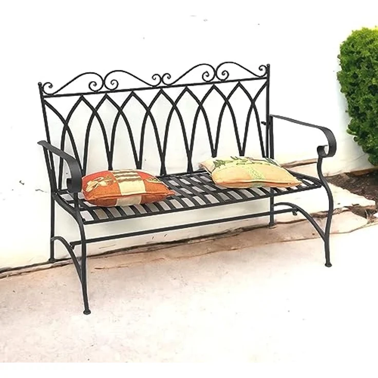 DanDiBo Gartenbank Metall 2 Sitzer Wetterfest Sitzbank Garten Bank Antik 18940 Dunkelbraun Metallbank 120 cm Eisenbank – Bild 2