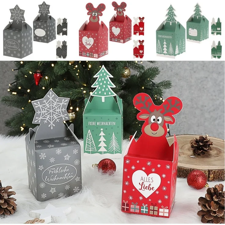CEPEWA Geschenkbox Süßigkeitenbox 3er Set Weihnachtsmotive Papier 8,5x10x8,5cm Schachtel – Bild 5
