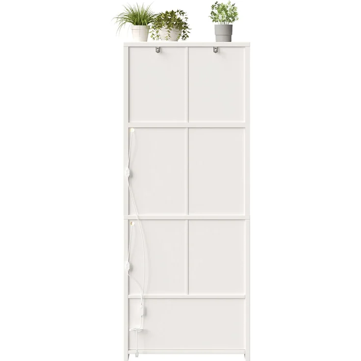 Hochschrank mit Glastüren, LED-Beleuchtung & Weinregal, 140x40x180 cm, Weiß – Bild 5