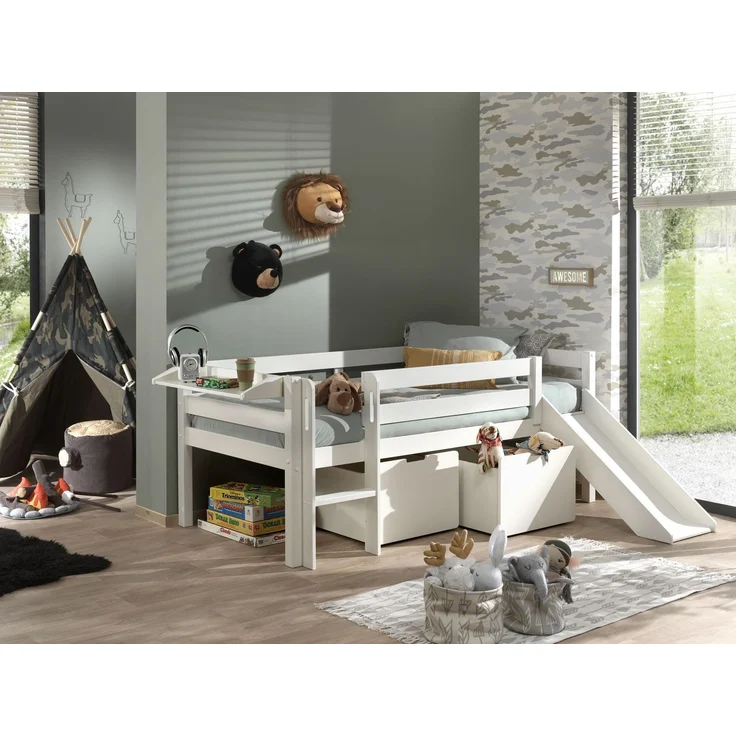 Kojenbett mit Rutsche Karolina 208x175x83 Massivholz Weiß – Bild 3