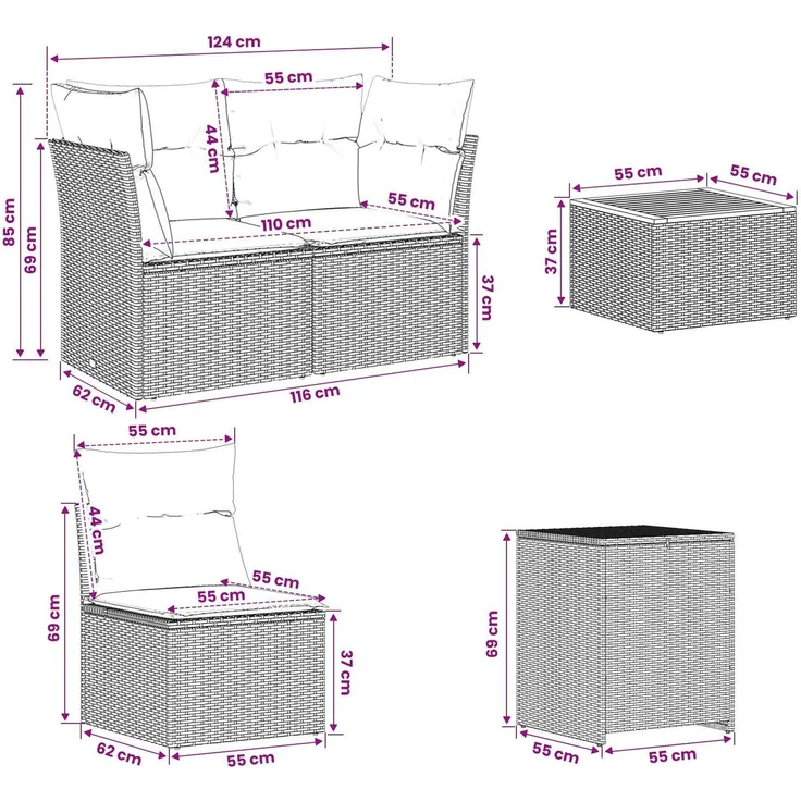 vidaXL Sofa Set 6 stk. Schwarz und Blau 55 x 55 x 37 cm 3447342 – Bild 12