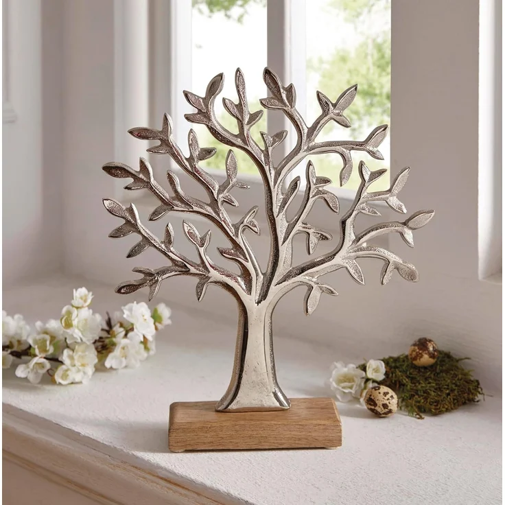 Baum "Silber"31cm Deko Tischdeko Dekoration Holz Alu auf Holzsockel – Bild 4