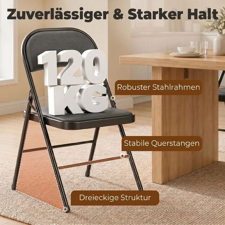 HOMCOM Klappstühle, Kunstleder, Stahl, Schwarz, 45L x 46B x 78H cm – Bild 7