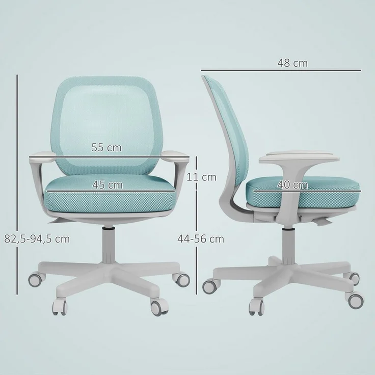 Vinsetto Bürostuhl Höhenverstellbar Computerstuhl mit Drehfunktion (Ergonomisch Schreibtischstuhl, 1 St), für Home-Office, Polyester, Grün – Bild 2