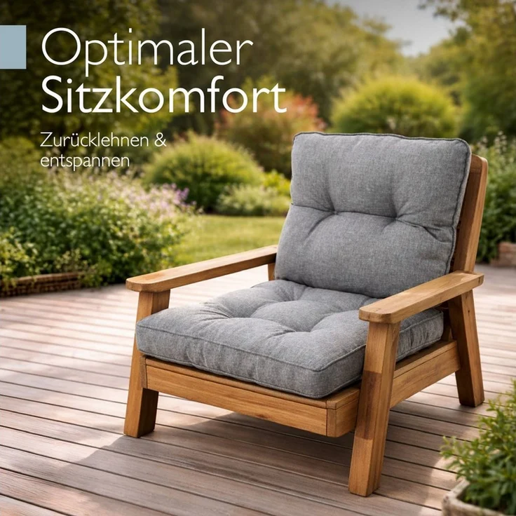 Beautissu Sitzkissen Outdoor Loungekissen Beauflair, 50x40 cm, 50x50 cm, Hellgrau, 50x40 cm Rückenkissen 50x50 cm Sitzkissen 10cm dick Polster Sitzauflage – Bild 2
