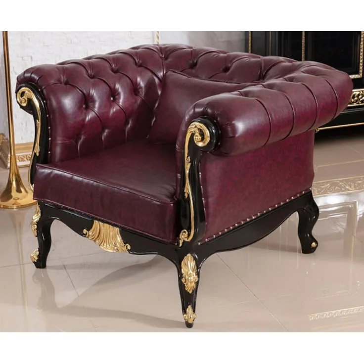 Casa Padrino Luxus Barock Chesterfield Leder Sessel Bordeauxrot / Schwarz / Gold - Prunkvoller Echtleder Wohnzimmer Sessel - Luxus Wohnzimmer Möbel im Barockstil - Barock Leder Möbel