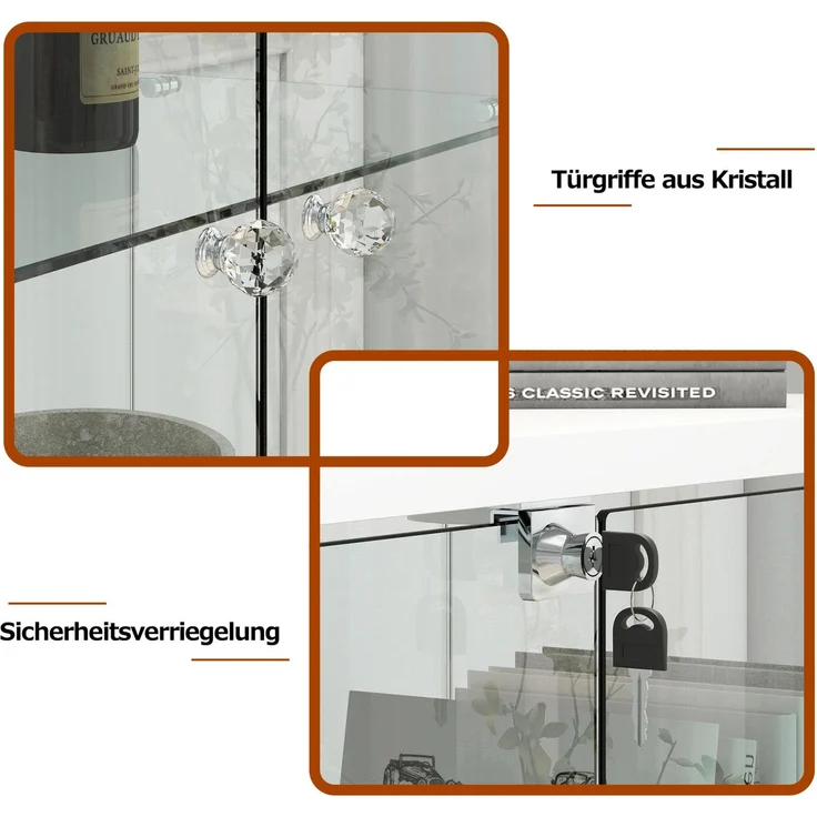 DESVIAE Vitrine mit LED-Beleuchtung und Schubladen 42,5x167x36,5 cm MDF Glas Weiß – Bild 6