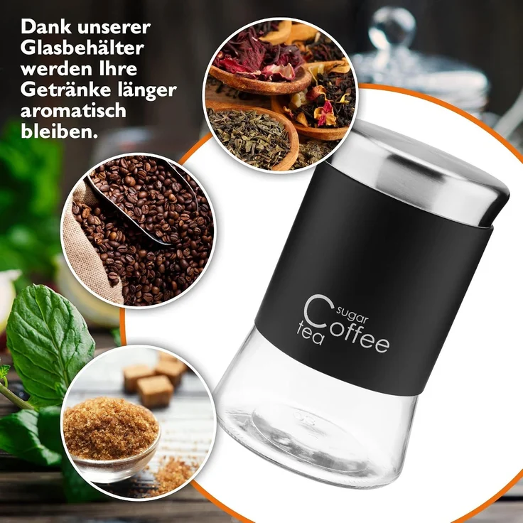 KADAX Glasbehälter für Kaffee, Tee, Zucker, mit Deckel, Schwarz, 1000 ml – Bild 9