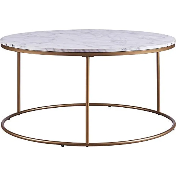 Teamson Home Marmo Modern Marble-Look Couchtisch, rund, messinggebürstete Basis, faux-marmorierte Tischplatte, 91.4x45.7x45.7 cm