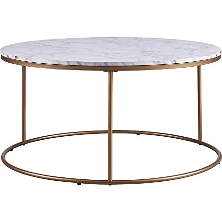 Teamson Home Marmo Modern Marble-Look Couchtisch, rund, messinggebürstete Basis, faux-marmorierte Tischplatte, 91.4x45.7x45.7 cm – Bild 1