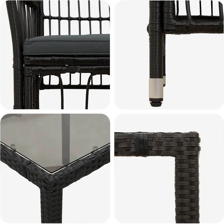 vidaXL Outdoor-Essgruppe 7 stk. Schwarz Poly-Rattan 3448937 – Bild 7