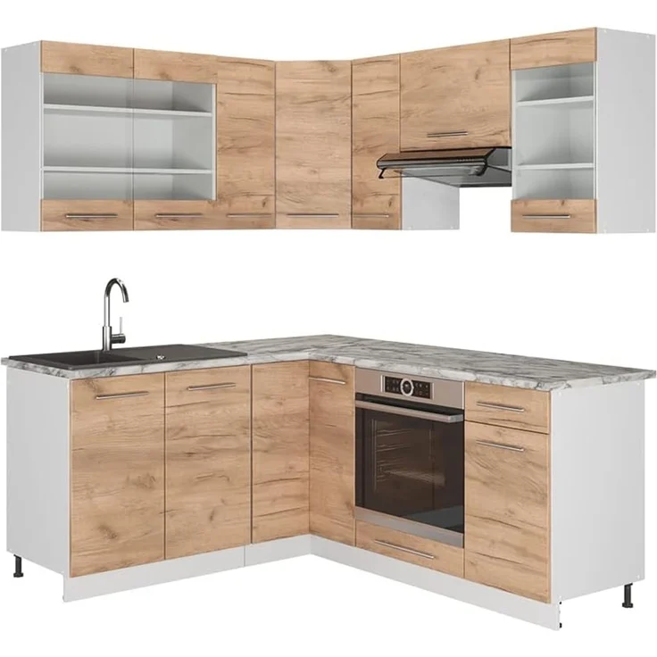 Eckküche Fame-Line Goldkraft Eiche/Weiß 190 x 160 cm ohne Arbeitsplatte Vicco – Bild 1