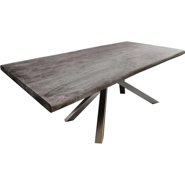 Esstisch Edge 200x100 XL Akazie Platin Kreuzgestell Rechteck Edelstahl Live-Edge