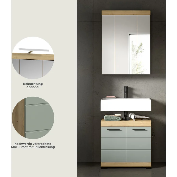 Xonox Scout Badkombination (B/H/T: 60x191x34 cm) in Salbei und Artisan Eiche Nachbildung – Bild 10