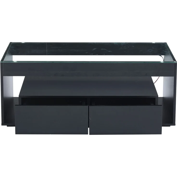 LED Couchtisch Schwarz 100×50×40 cm, Hochglanz Wohnzimmertisch mit Glasplatte, 2 Schubladen, Beleuchtung 16 Farben – Bild 9
