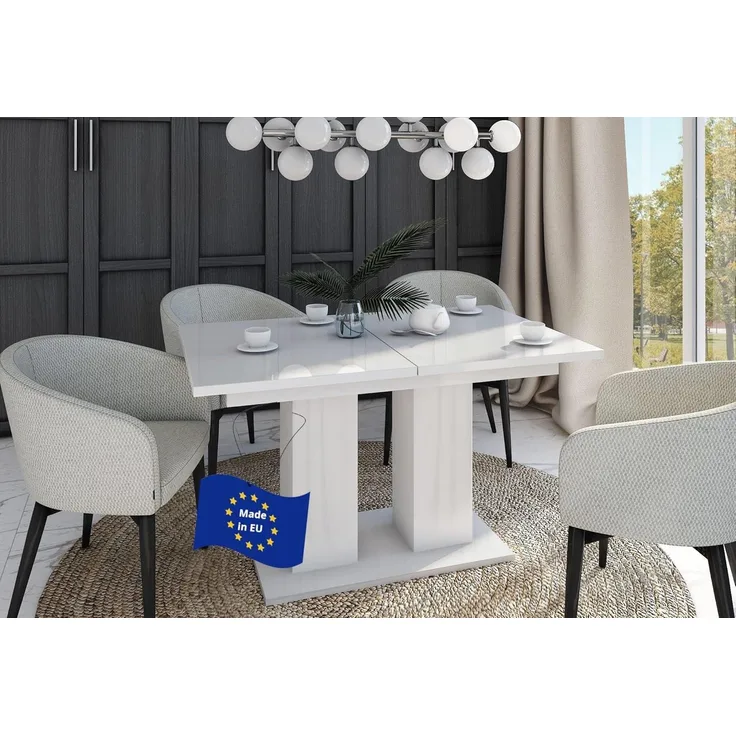 designimpex Esstisch Design Tisch DE-1 Weiß Hochglanz ausziehbar 130 bis 170 cm