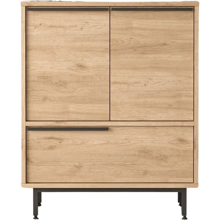 Calicosy Schuhschrank mit 2 Türen und 1 Klappe in Nussbaumdekor - H90,4 cm - Helles Holz