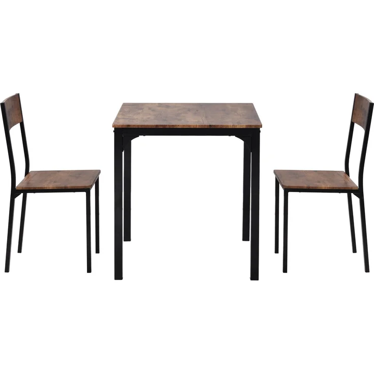 Sitzgruppe Essgruppe Esszimmergruppe L70 cm x B70 cm x H75 cm Esstisch mit 2 Stühlen Balkon Esszimmer Wohnzimmer Vintagebraun MDF PVC Metallrahmen – Bild 9