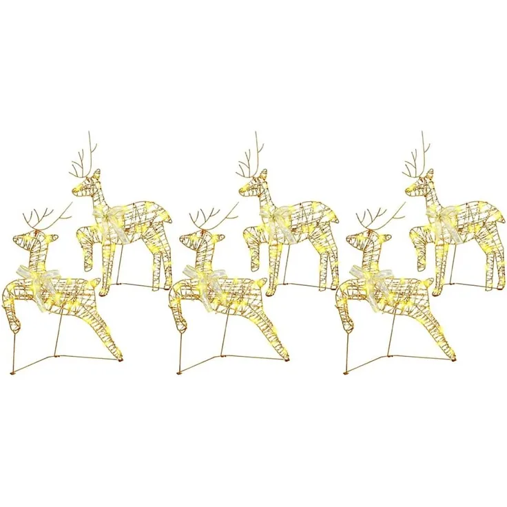 vidaXL LED Rentiere mit 180 LEDs 6 pcs Gold PET 3399385