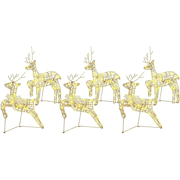 vidaXL LED Rentiere mit 180 LEDs 6 pcs Gold PET 3399385 – Bild 1