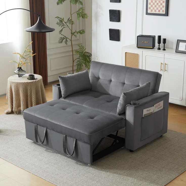 Multifunktions-Schlafsofa Samt Grau, 3-fach verstellbar mit Getränkehalter, 137x76,5x83 cm – Bild 10